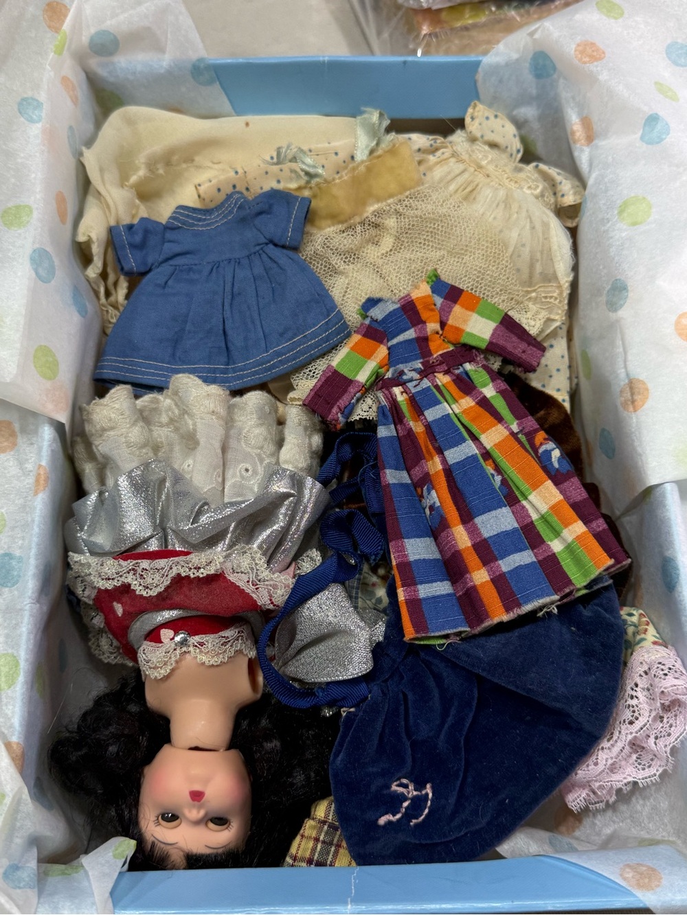 Box of Assorted Dolls and Clothing - Blue, White, Cream, Red, Black - Picture 12 of 14